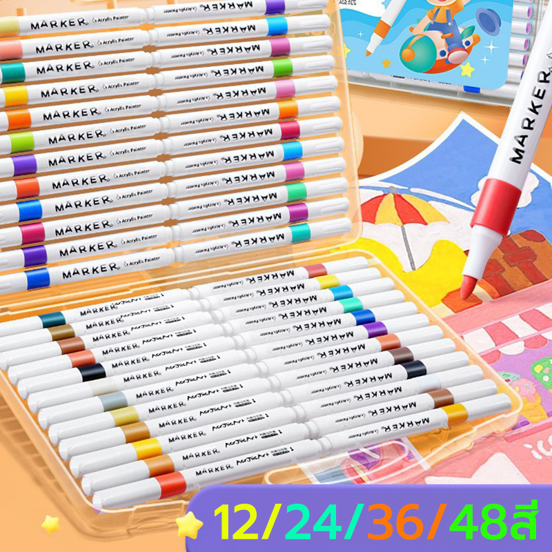 Acrylic marker pen ปากกาอะคริลิค เขียนได้ทุกพื้นผิว กันน้ำ ปากกามาร์กเกอร์อะคริลิค 12/24/48/80สี