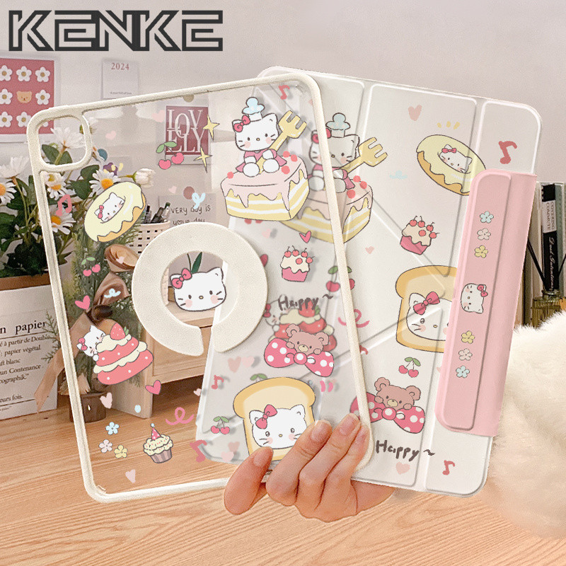 KENKE เคส iPad แม่เหล็กถอดออกได้ Y-fold 2-in-1 360° Sovel รองรับการ์ตูนน่ารักสําหรับ iPad M2/M3 Air 