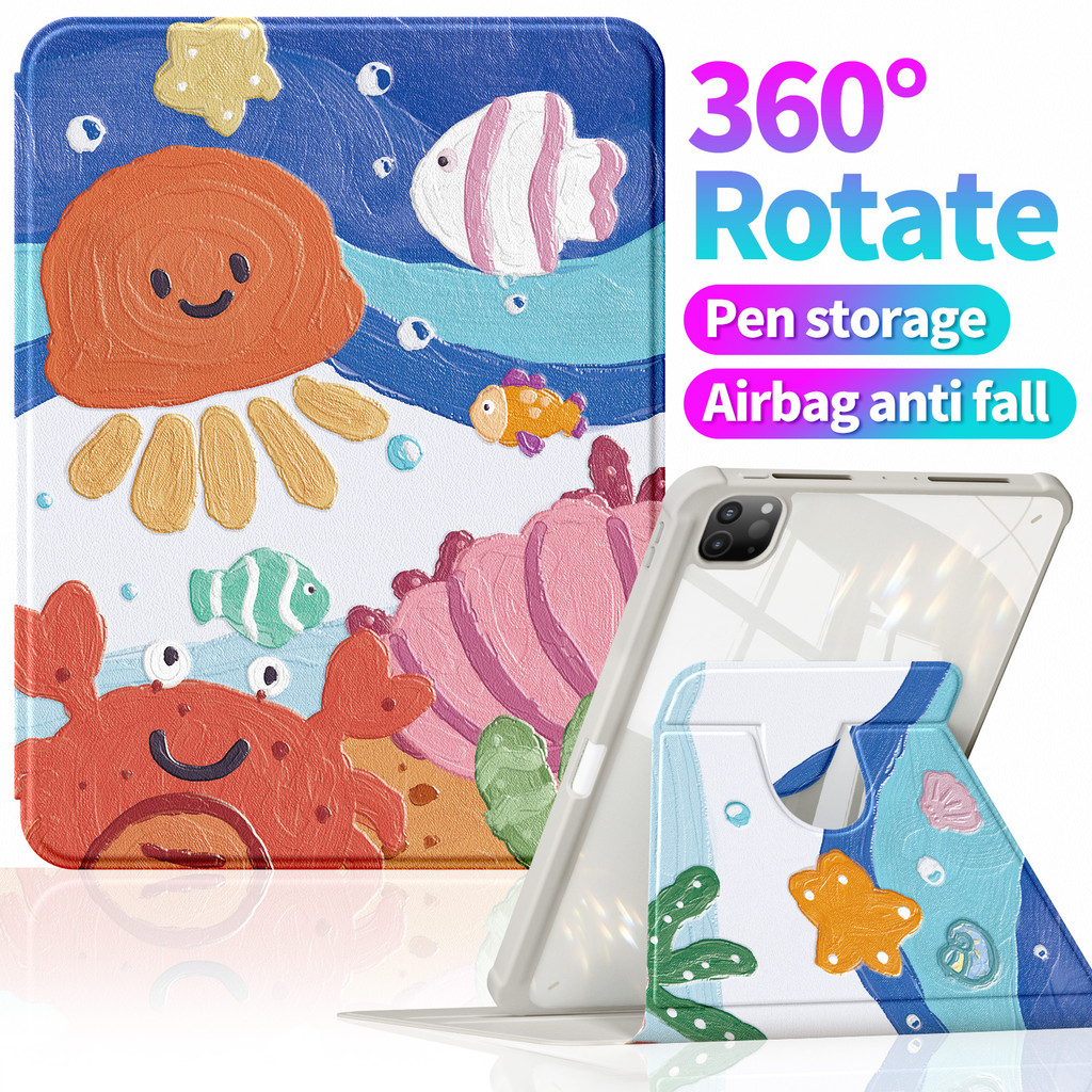 สําหรับกรณี iPad Air7 M3 2025 Pro11 Air 5 4 10.9 11th A16 10th 9th 8th Gen 7th 10.2 กรณีที่ใส่ดินสอ 360°