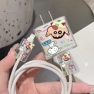 ชุดนอน Crayon Shin chan 20W สายชาร์จข้อมูลฝาครอบป้องกันเหมาะสําหรับ iPhone 14/15/16 Anti Break