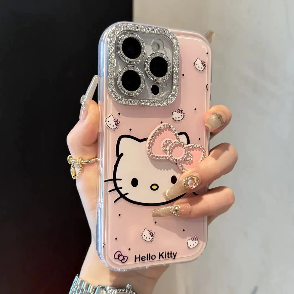 Dopamine Kitty Diamond Bow เหมาะสําหรับเคสโทรศัพท์ iPhone 17Promax Apple 16/15/14/13/12/11 การป้องกันเลนส์