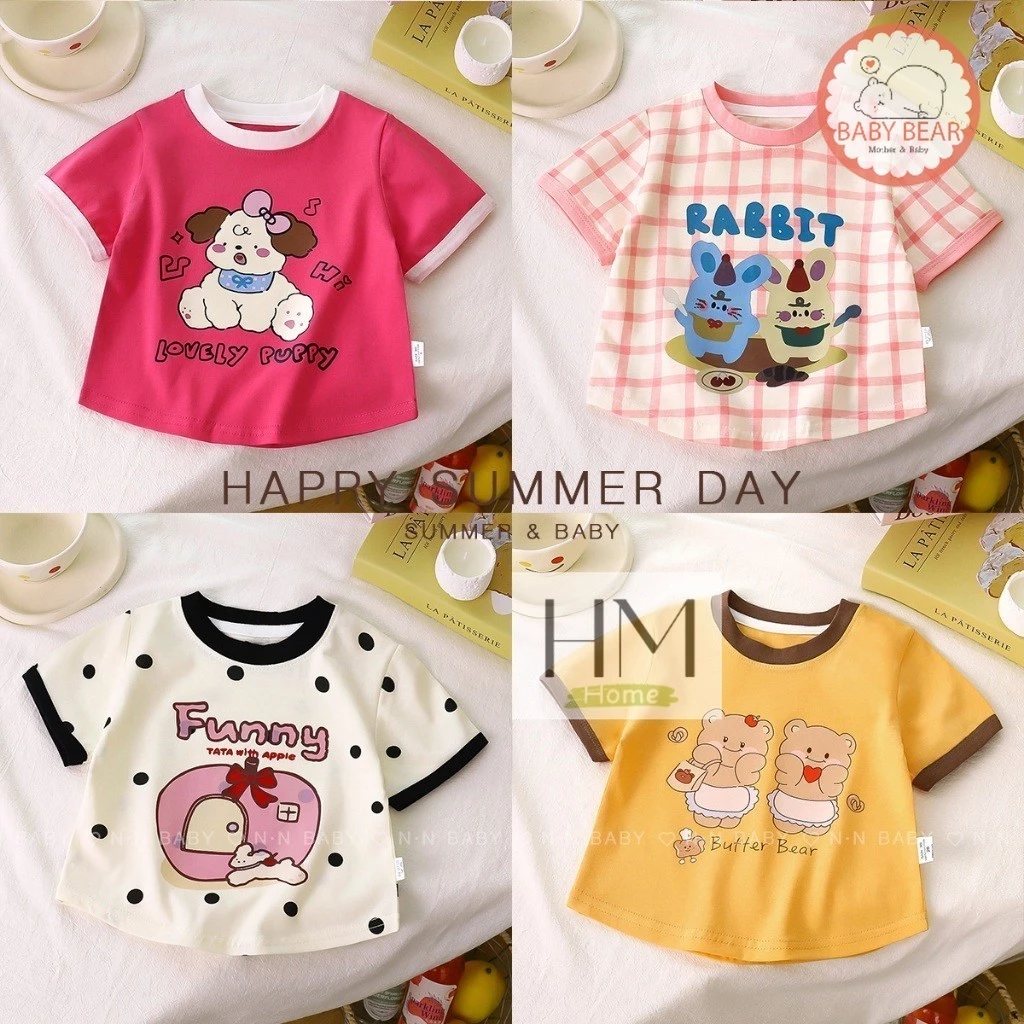 ใหม่ เสื้อยืดลายการ์ตูน เสื้อยืดแขนสั้น คอกลม เด็กผู้หญิง พิม์ลายน่ารักๆ
