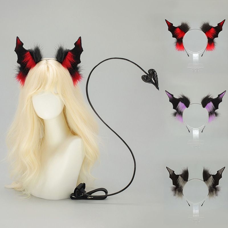 Dark Series ฮาโลวีน Headwear ปีศาจฮอร์นและหาง cos Props ปีศาจค้างคาว และหูกระต่าย Beast