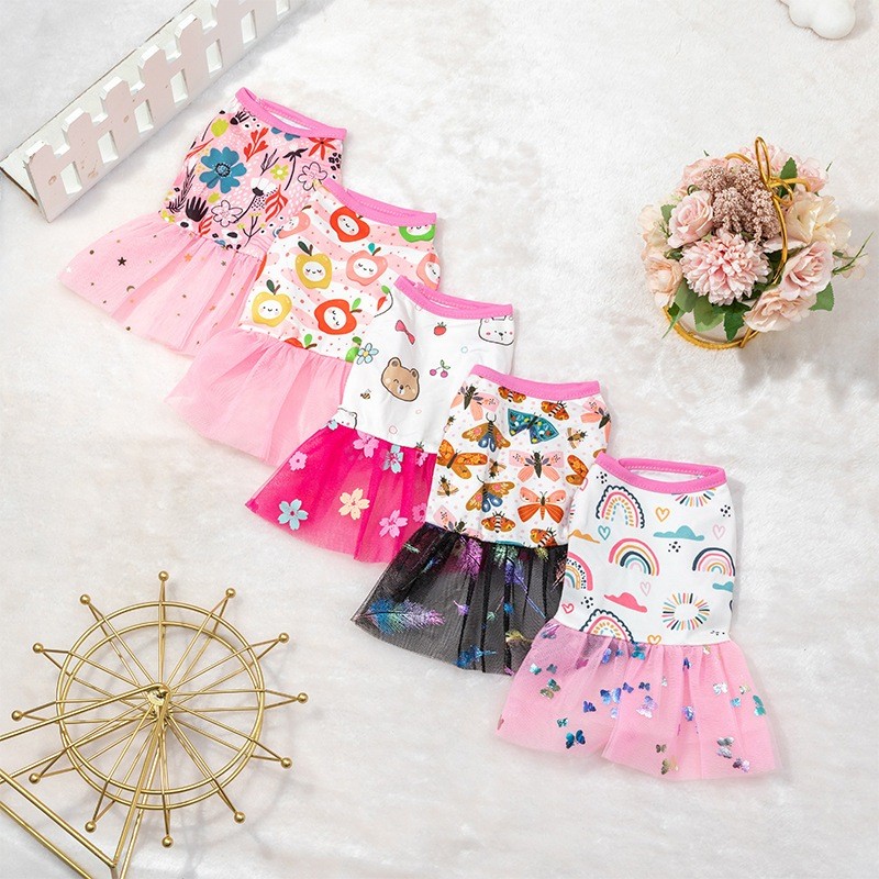 Pet Tutu 5 Design for Puppy Kitten - Floral Design Pastel Party Wear with Shiny รายละเอียด