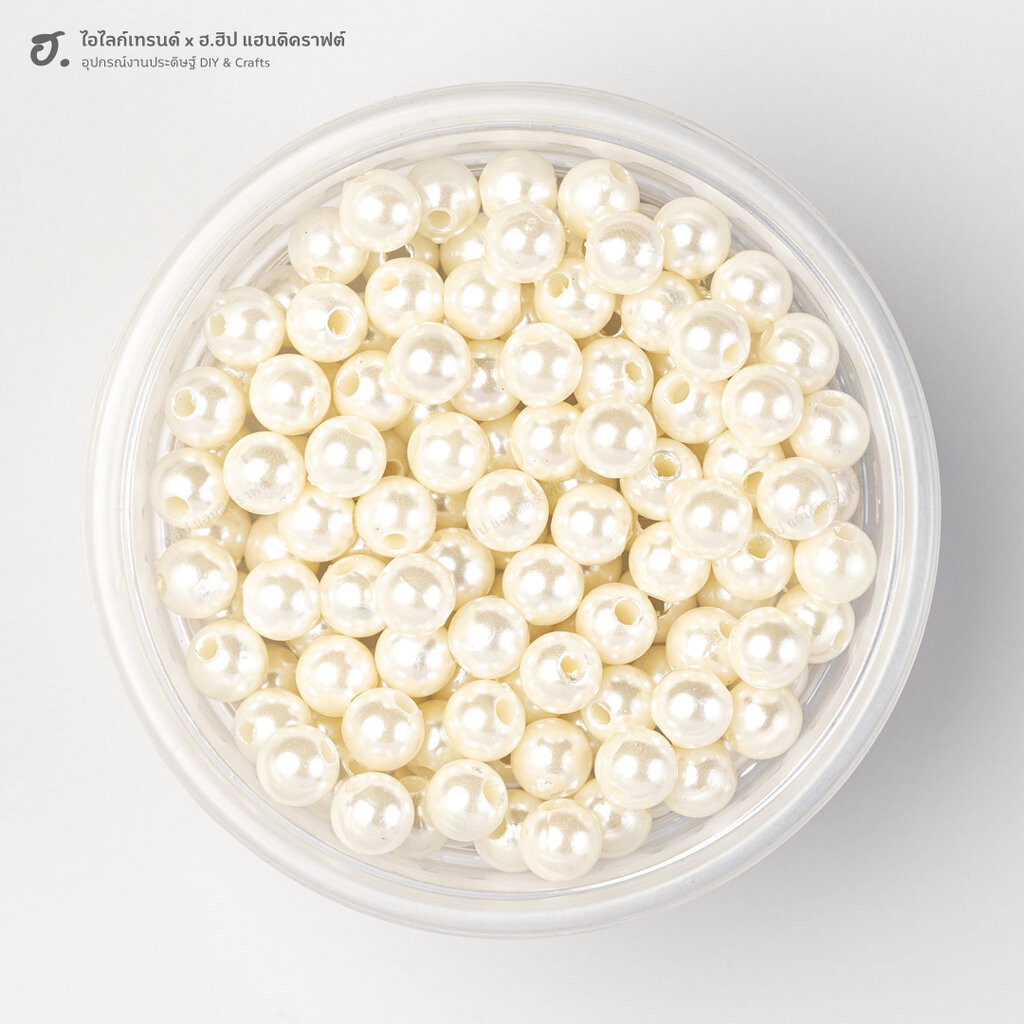ลูกปัดเม็ดกลม ขนาด 6 มม. สีครีมมุก Pearl Drops
