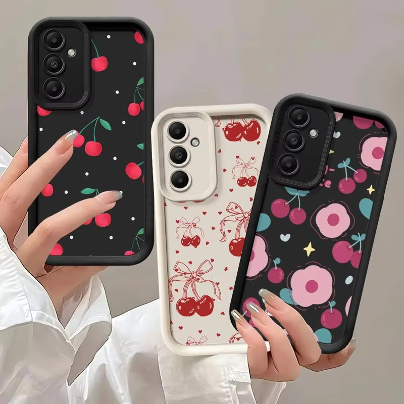 เคส For Samsung A16 A06 A54 A55 A05 A05S A15 A35 A53 A52 A12 A23 A32 A13 A14 A51 A34 เคสซิลิโคนอ่อนนุ่มลายเชอร์รี่น่ารัก
