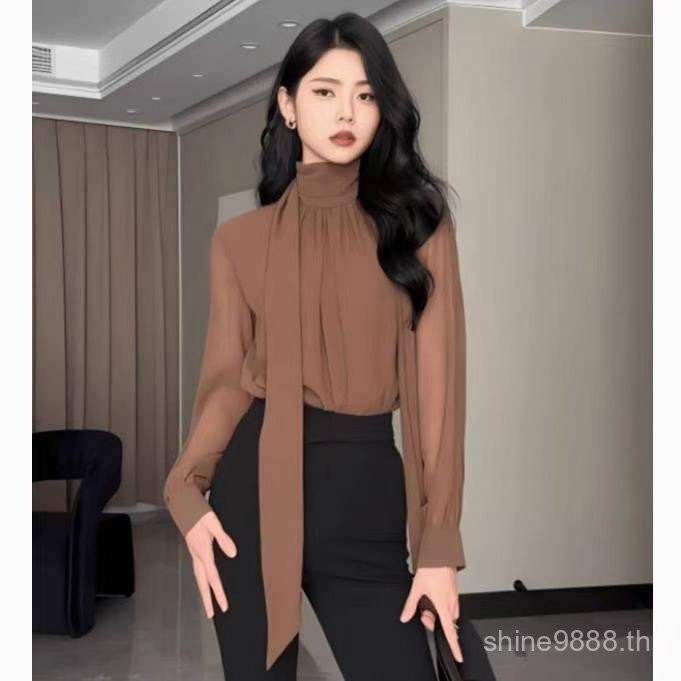 เสื้อเชิ้ตแขนยาวคอปกครึ่งสูงผู้หญิงยอดนิยม C4BN