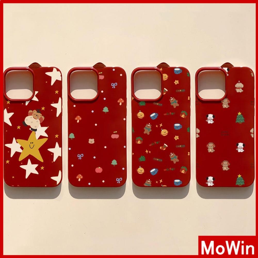 Mowin - เคส iPhone 16 Pro max สีแดง เคส TPU นิ่มเงา กันกระแทก ป้องกันกล้อง หมีดาวน่ารัก Compatible With iPhone15 14 13 12Pro Max 11 XR XS Max 7 8Plus