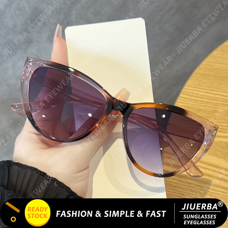 (JIUERBA) Gradient Leopard Print Fashion Glasses Women Vintage Style Cat Eye UV Protection Glasses