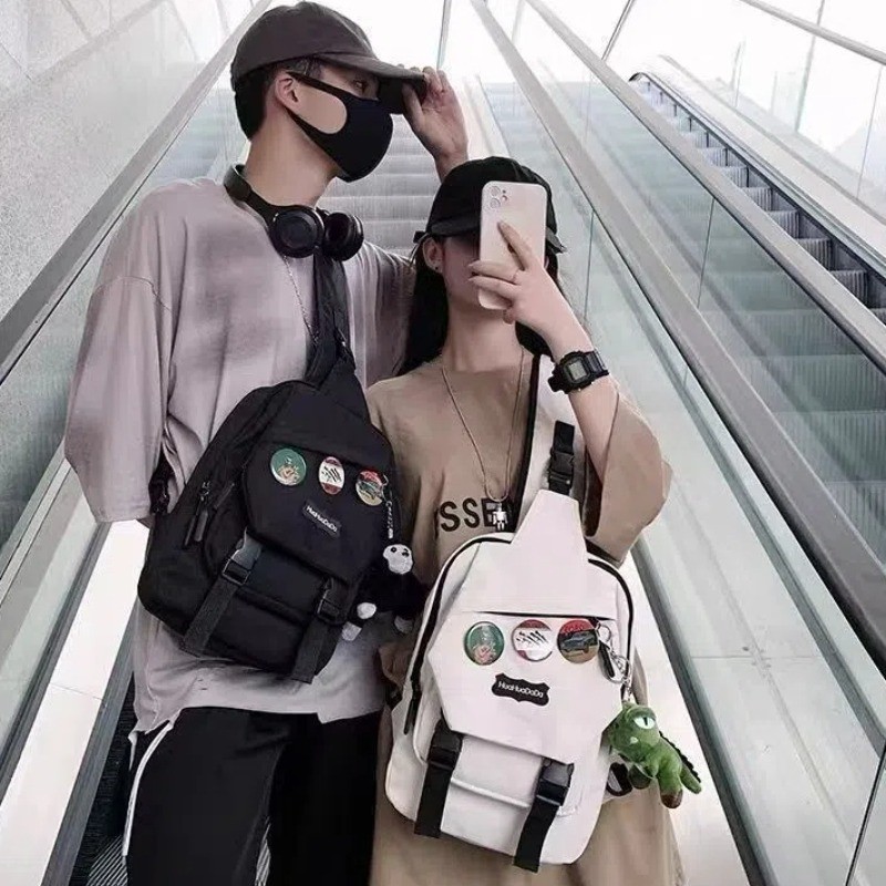 สไตล์เกาหลีอินเทรนด์กระเป๋าสะพายข้างแฟชั่นสีทึบความจุขนาดใหญ่ญี่ปุ่นย้อนยุคไหล่สบายๆเดินทางกลางแจ้งอเนกประสงค์ขี่จักรยาน