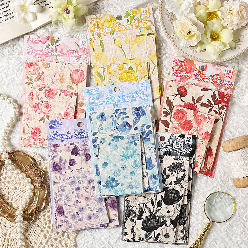 Qouzmo 10ชิ้น/แพ็คVINTAGEสําริดบันทึกวัสดุกระดาษ[ดอกไม้ฝนWeilan Series]diyสมุดภาพไดอารี่Decoกระดาษเครื่องเขียน