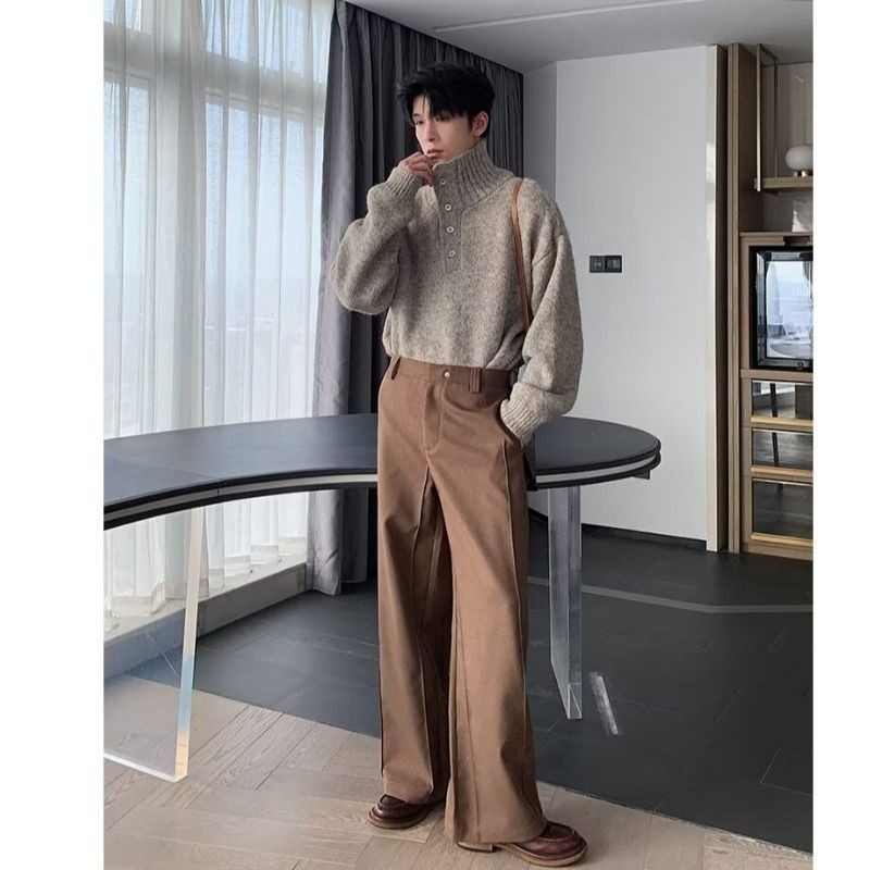 SUIKONE ซุยโคเนะ เสื้อกันหนาวคอเต่าผู้ชายฤดูหนาวสไตล์เกาหลีหลวมสีทึบหนาถักเสื้อกันหนาว — صورة 3