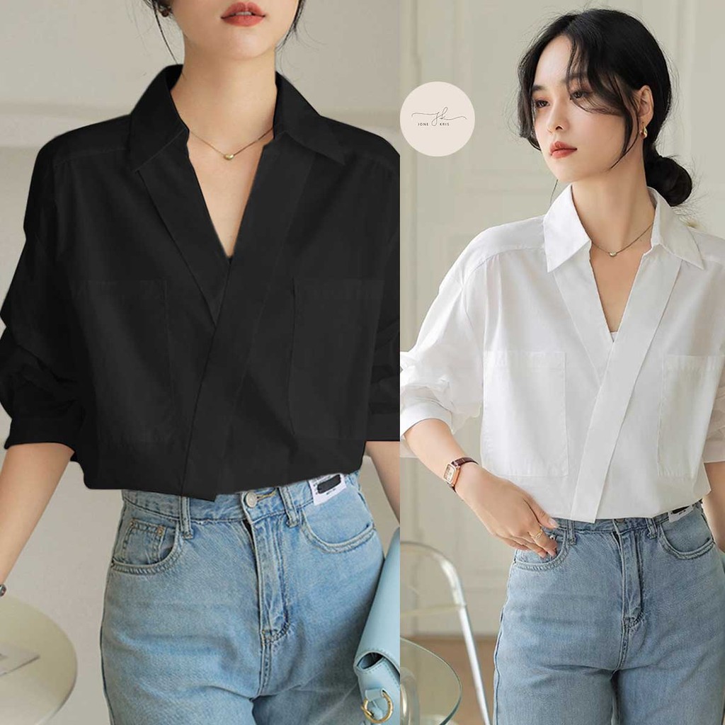 เสื้อเชิ้ตแขนสั้น สีขาว ดีไซน์ล้ำสมัย สำหรับผู้หญิง