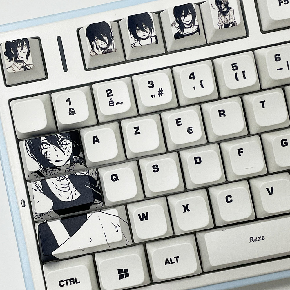 Reze Keycaps โปรไฟล์เชอร์รี่ 12 ชิ้น PBT Dye Sublimation Chainsaw Man Keycaps Creative Anime Bomb Reze Mechanical Keycap