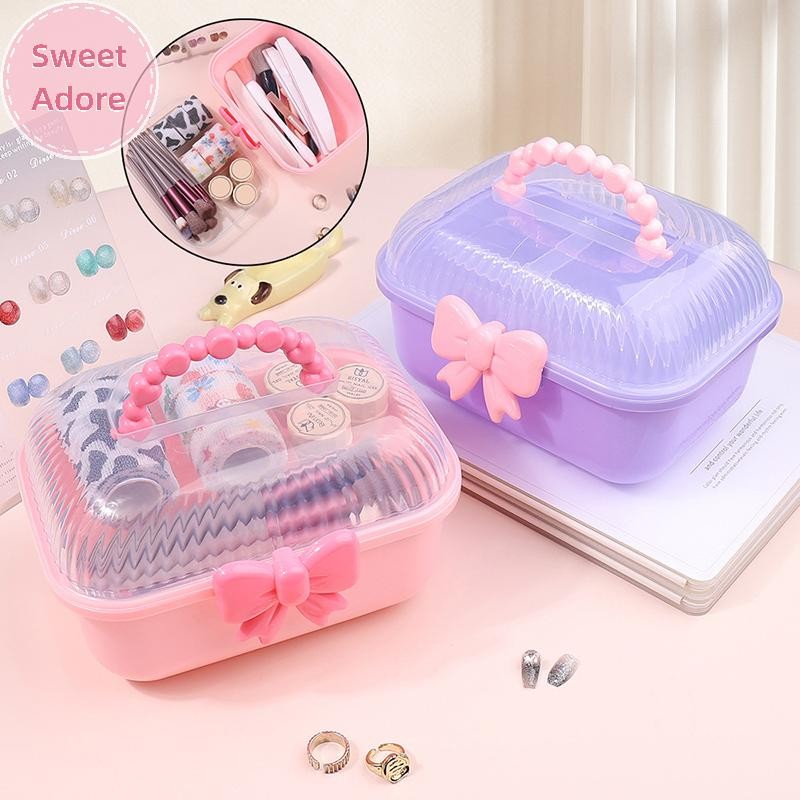 Sweetadore เล็บเคล็ดลับเล็บเครื่องมือเจลทาเล็บเล็บปลอมกล่องสะสมเล็บปลอมอุปกรณ์เสริมผม Double-deck Bow กล่องเก็บ TH