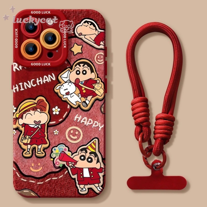 Iphone 16 15 14 13 12 11 Pro Max X Xr Xs Max 7 8 Plus SE2020 เคสโทรศัพท์การ์ตูนน่ารักสีแดงปีใหม่เครยอนชินจังกลับปกอ่อน