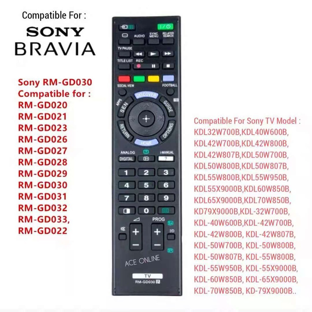 SONY LCD LED TV รีโมทคอนโทรลสําหรับ RM-GD030 GD023 GD033 RM-GD031 RM-GD032 RM-GD026 RM-GD027 RM-GD02