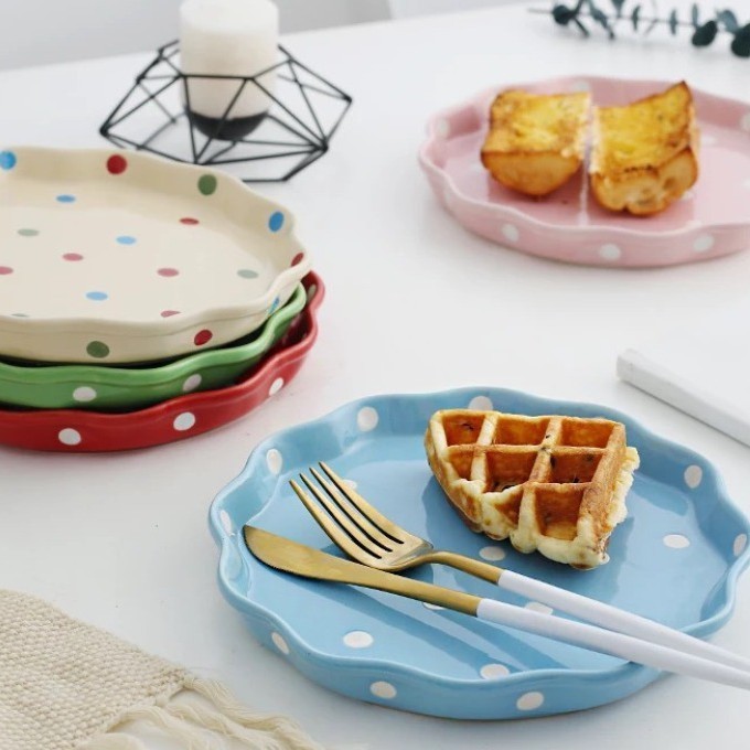 Canel & Co คุณภาพสูง Polka Dots จานเซรามิก Pinggan Seramik Titik Polka Plat 盘子餐具 แผ่นเสียง