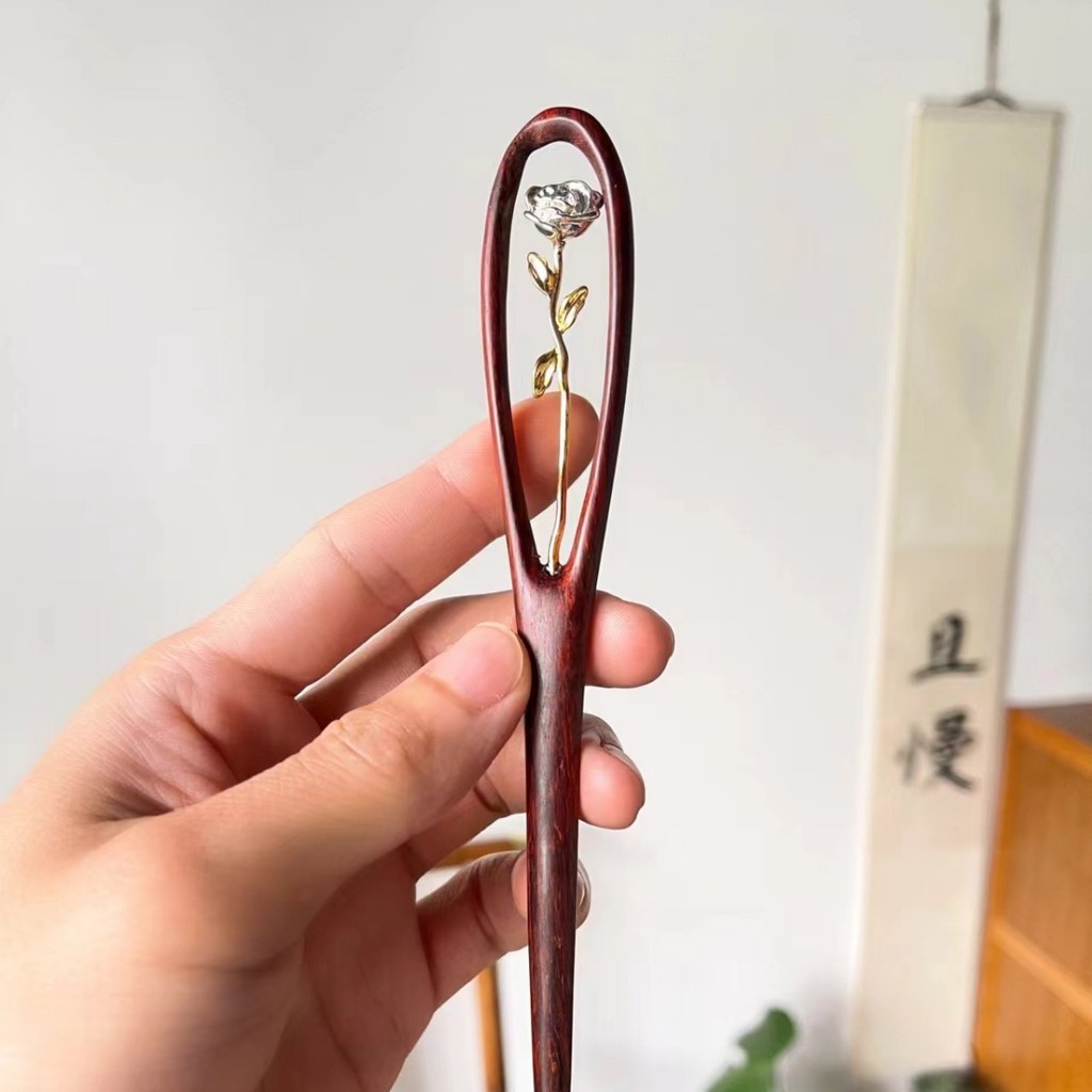 Dreamerhouse Vintage Rose ไม้จันทน์ Hairpin อุปกรณ์สำหรับผมขดลวดและสไตล์ต่างๆ
