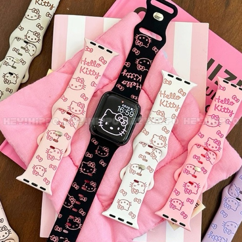 สายพิมพ์เหมาะสําหรับสมาร์ทวอทช์ซีรีส์ 10/9/8/76/5/4/3/2/1 สายการ์ตูน KT Cat เหมาะสําหรับ iwatch49/46/45/44/42/41/40/43/40 มม.