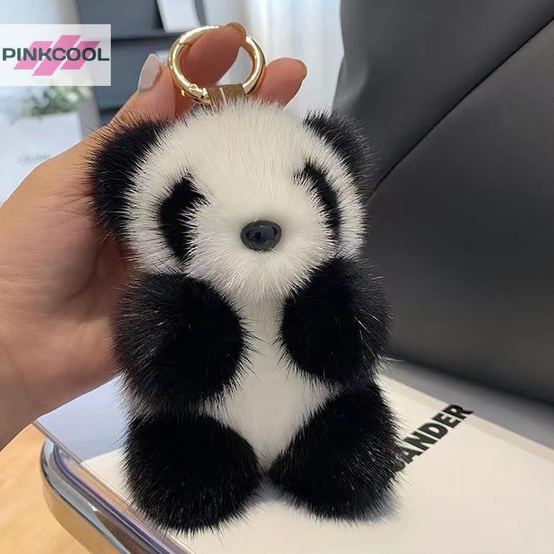 PINKCOOL ตุ๊กตาแพนด้าขนาดเล็กผู้หญิงกระเป๋าเครื่องประดับน่ารักเลียนแบบ Mink Panda พวงกุญแจรถร้อน