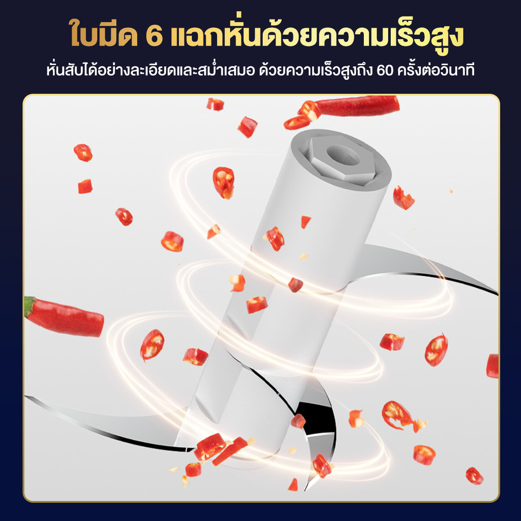 （ส่งช้อน）เครื่องปั่นกระเทียม มินิ เครื่องบดเนื้อ เครื่องปั่นกระเทียมพริก กดเพื่อปั่น ใบมีด 6 แฉก พร้อมฉากกั้น ถอดออกได้ - รูปที่ 3