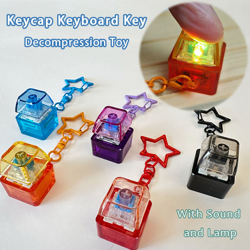 Clicky Keyboard Fidget Keycap Keyboard Key Pendant พร้อมเสียงและแสงของเล่นบีบอัด