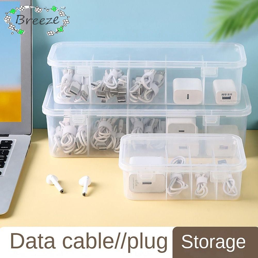 BREEZE ที่เก็บการ์ด, โปร่งใสพร้อมฝาปิดที่เก็บสายเคเบิลข้อมูล, กล่องเก็บ Clutter การจําแนกกันฝุ่นมัลติฟังก์ชั่นสําหรับ Office Home