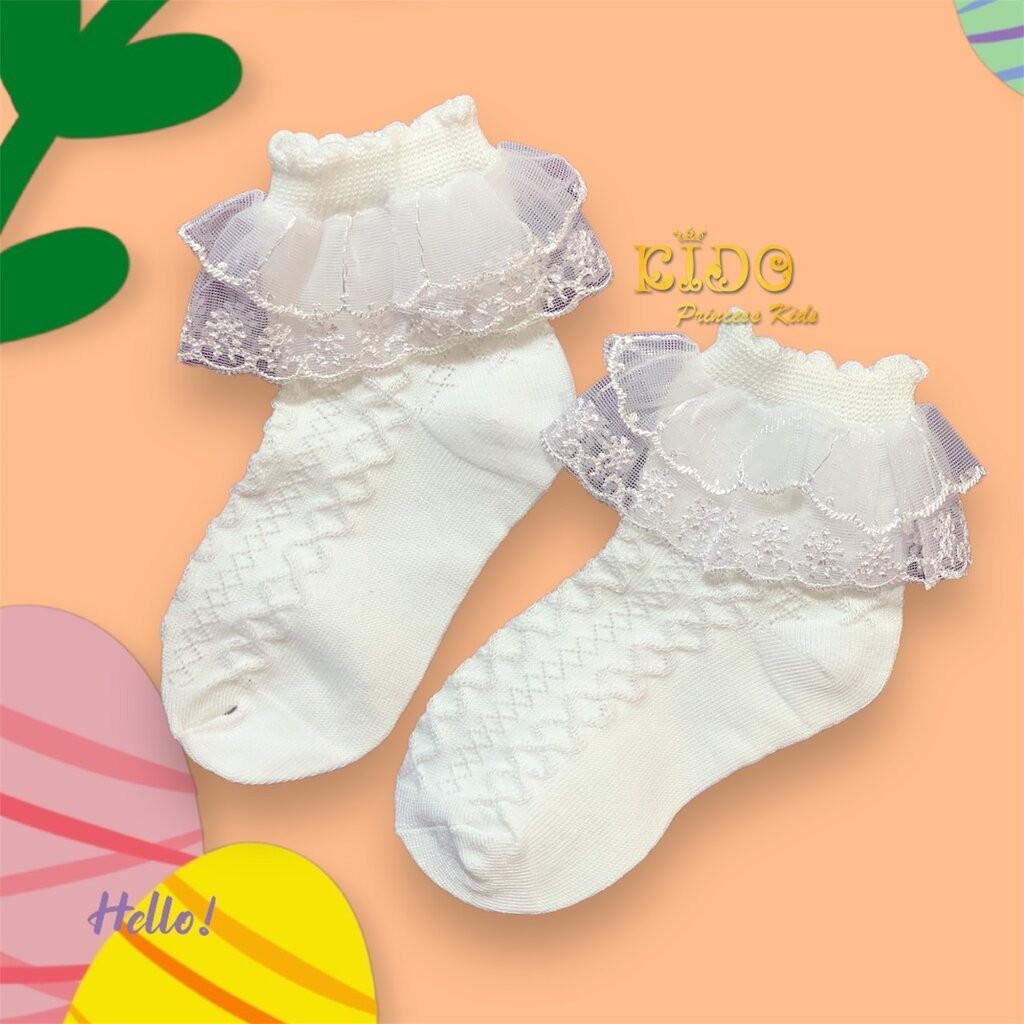 ถุงเท้าเด็ก(มีหน้าร้านอยู่รัชดา)S331 สีขาว ข้อเท้าลายลูกไม้ระบาย2ชั้น