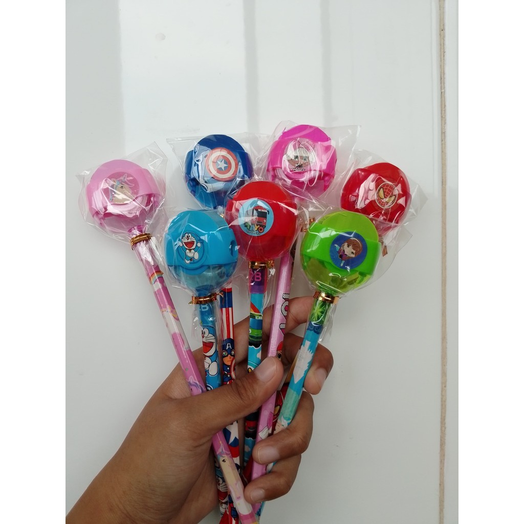 *KA* PENCIL WITH SHARPENER HEAD MOTIF + COLORFUL ERASER / STIP PENCIL / ERASER PENCIL / UNIQUE PENCI