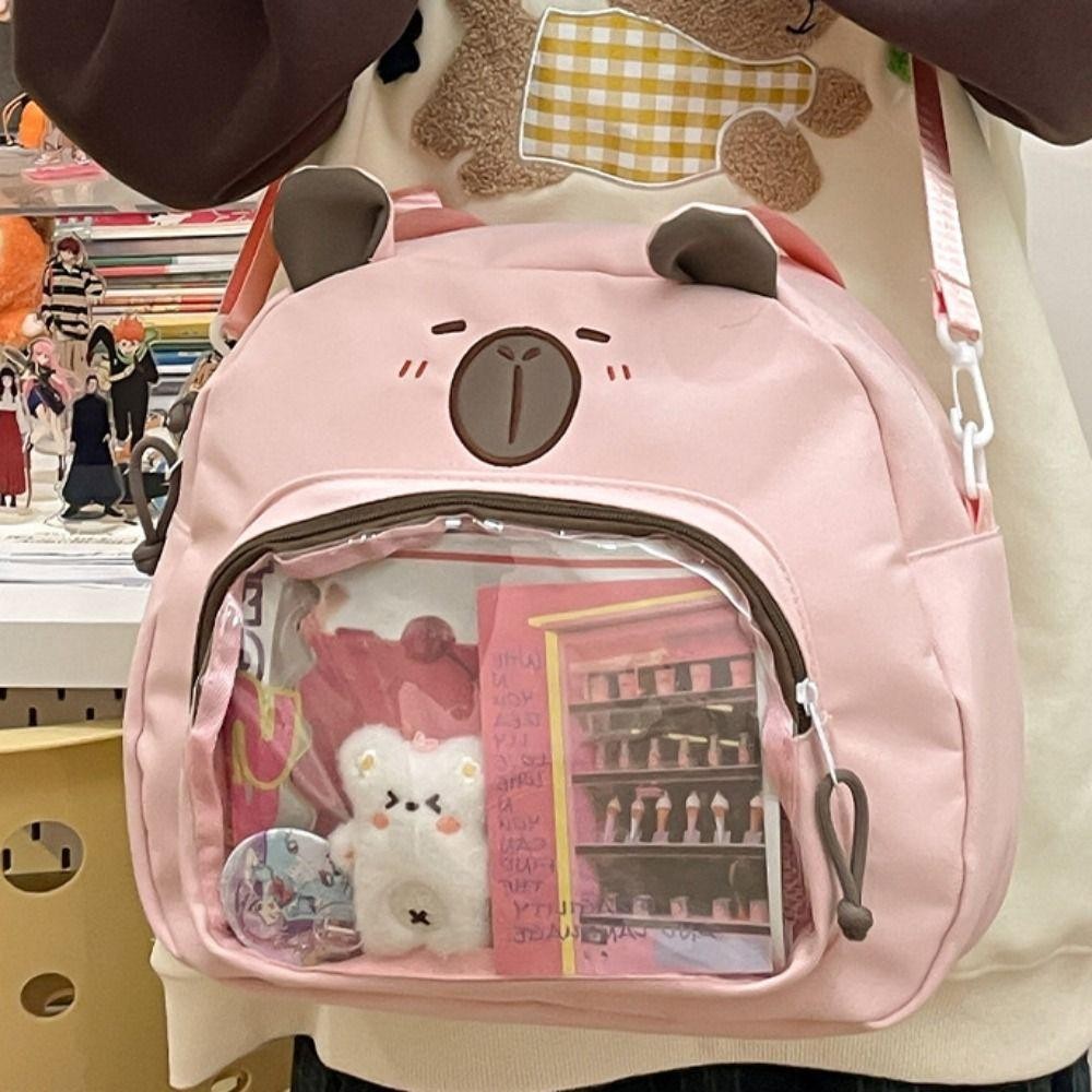 Cyberglide Transparent Itabag, กระเป๋าสะพาย Capybara สไตล์ญี่ปุ่นฮาราจูกุ, ป้ายแบบพกพาแสดงความจุขนาดใหญ่กระเป๋าผ้าใบลําลองนักเรียน