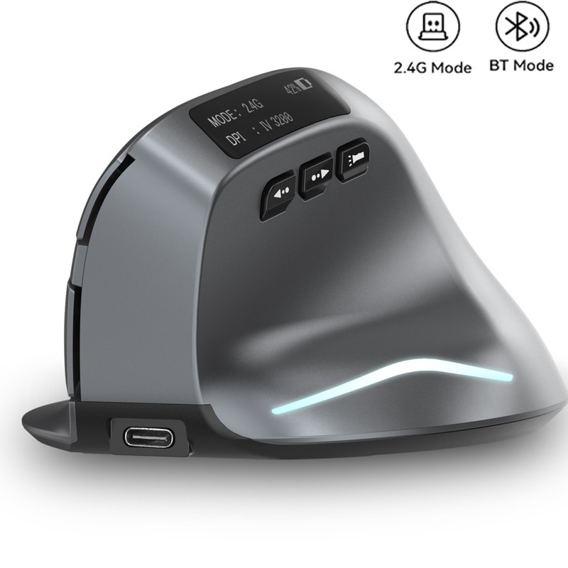 Jomaa Ergonomic Mouse 2.4G เกมชาร์จบลูทูธเมาส์แนวตั้งพร้อมจอแสดงผลหน้าจอ Slient เมาส์ไร้สายสําหรับ Windows/Mac