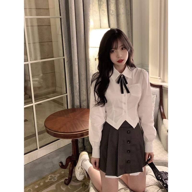 🎀Mona🎀เวอร์ชั่นเกาหลี สไตล์ใหม่ โบว์ แขนยาว เสื้อเชิ้ต