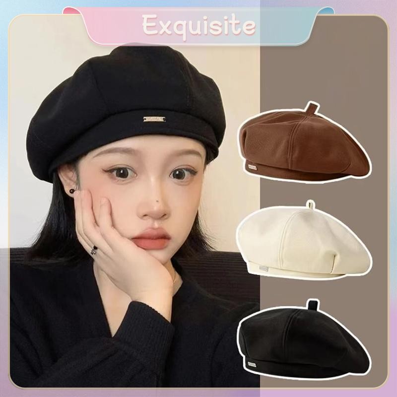 [ประณีต] สีทึบผู้หญิง Berets แฟชั่นเกาหลี Retro แปดเหลี่ยมหมวก Elegant Lady Artist จิตรกร Newsboy Beanie Bonnet [th]