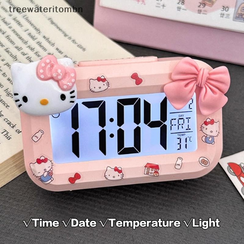 Tt Sanrio Hello Kitty นาฬิกาปลุกการ์ตูน Mini Kitty Cat Noctilucent นาฬิกาปลุกนาฬิกาหอพักเดสก์ท็อปเครื่องประดับนาฬิกาปลุกนักเรียน mbn