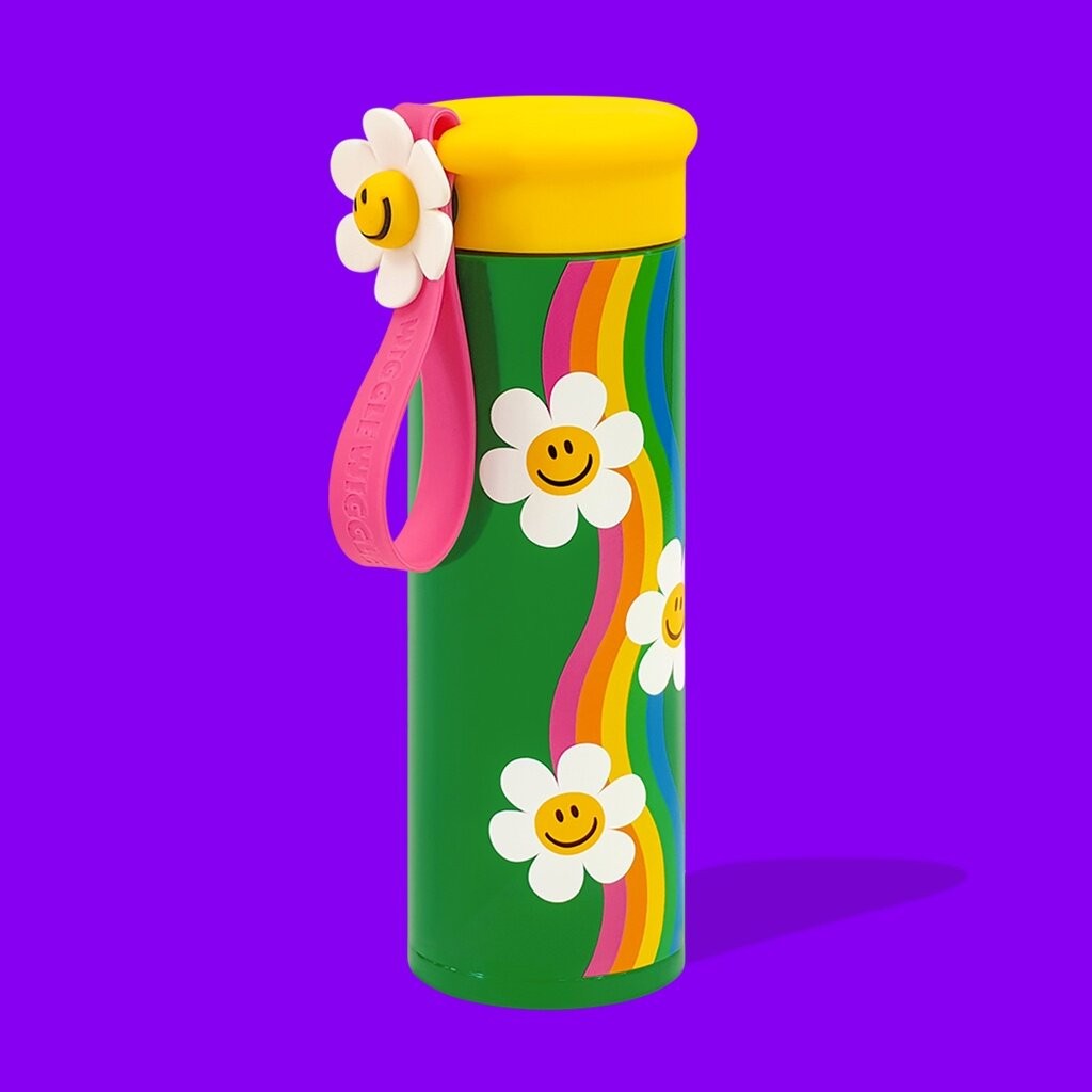 Wiggle Strap Tumbler 450ml. / แก้วสแตนเลสสีเขียว รุ่นสายคล้องสีชมพู