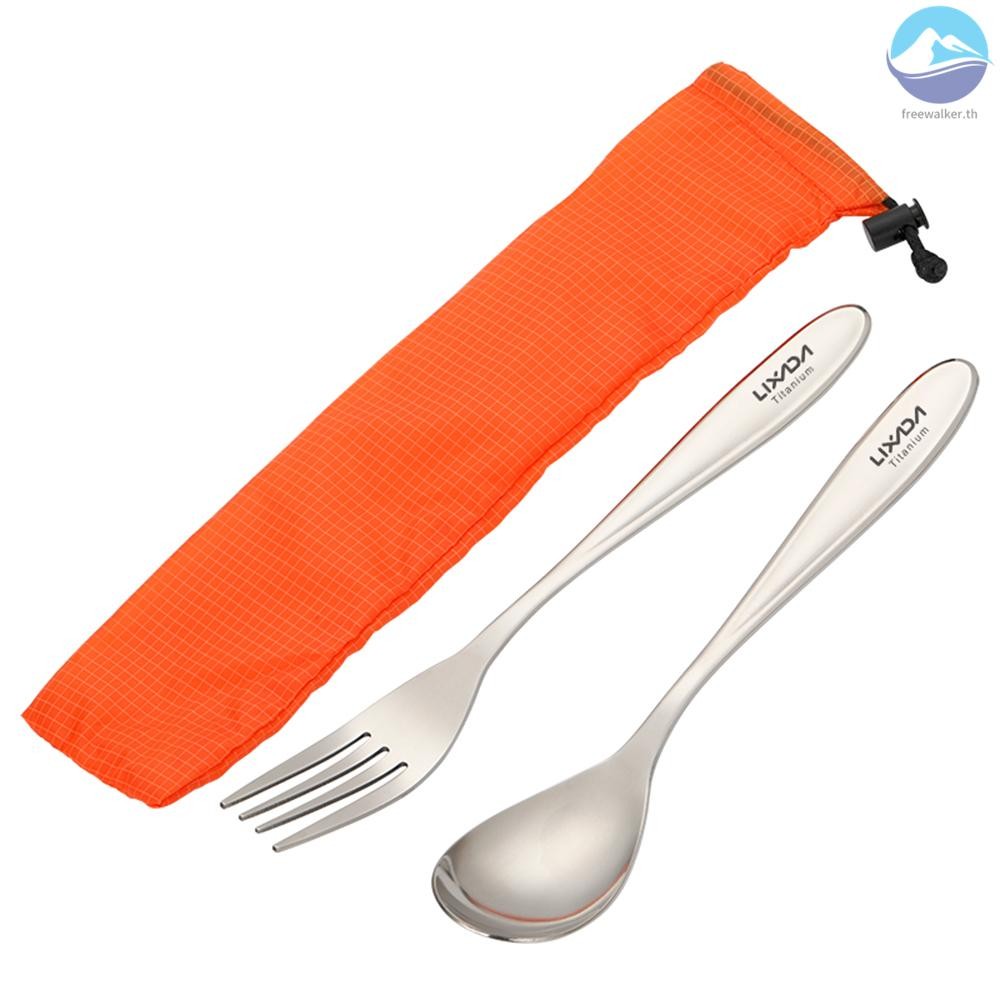 ขายร้อน Lixada น้ําหนักเบาไทเทเนียมส้อมและช้อน Flatware ชุดช้อนส้อมสําหรับการตั้งแคมป์กลางแจ้งเดินป่