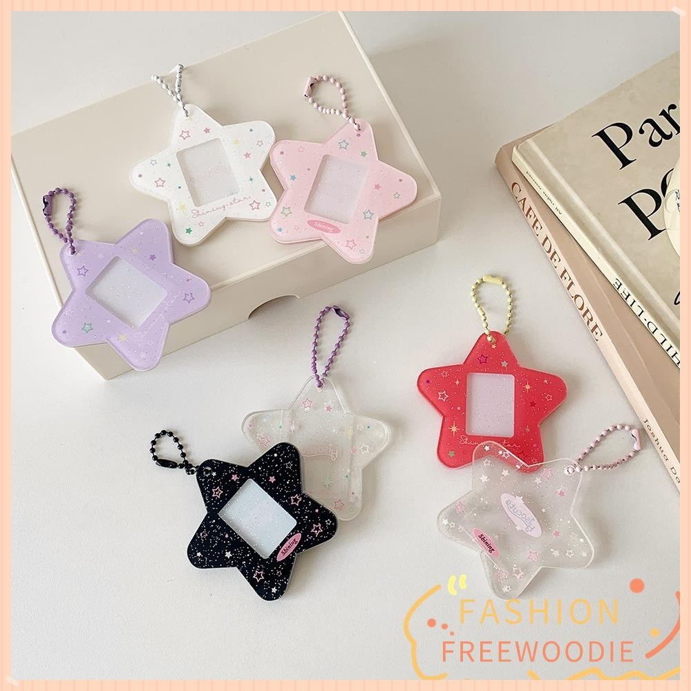 Freewoodie Photocard Holder, Star Acrylic 1 นิ้ว, จี้พวงกุญแจน่ารัก Idol Photo Card Display Frame