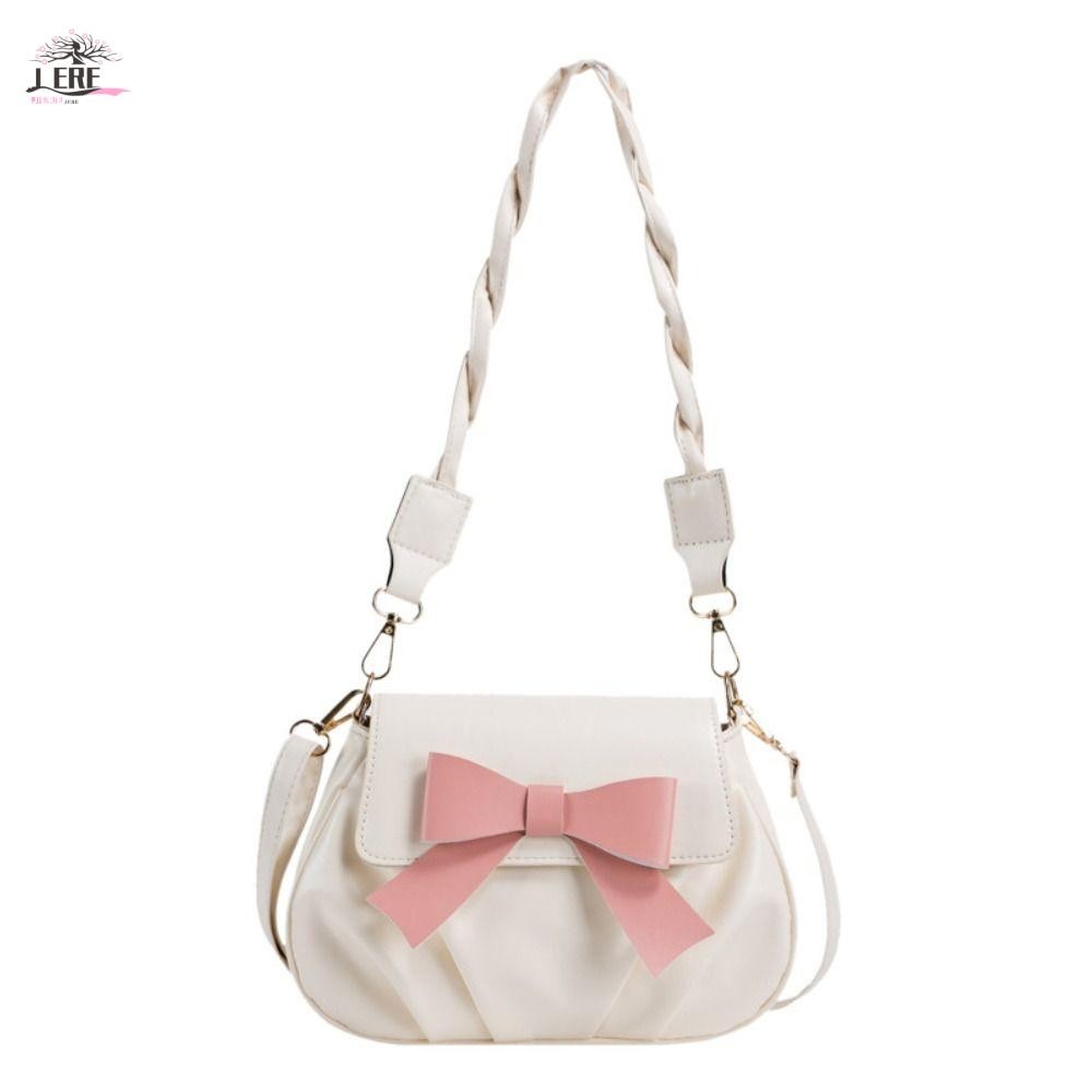 Jeremy1 Bowknot Crossbody Bag, Y2K กระเป๋าสะพายโบว์สไตล์เกาหลี, กระเป๋าถือหวานย่น Cloud Bag PU Leather Underarm Bag Travel