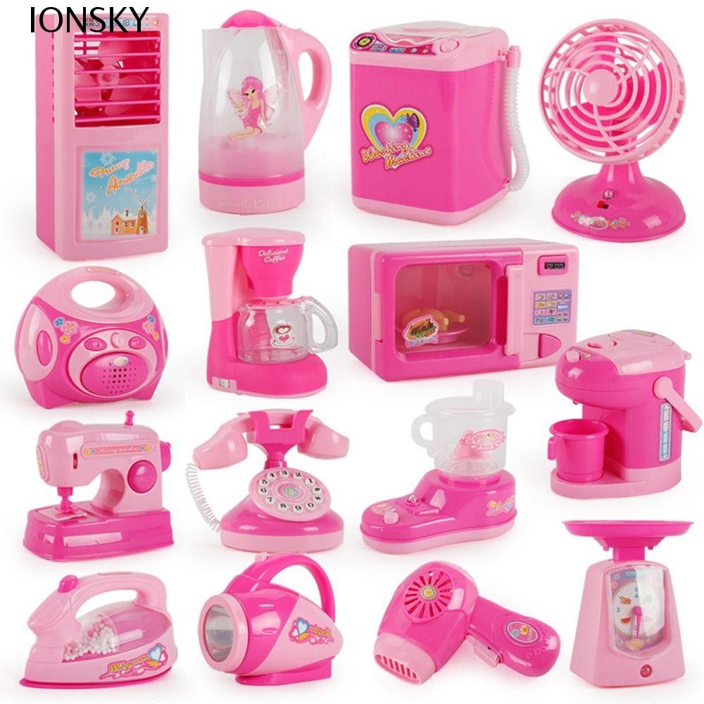Ionsky ชุดของเล่นบ้าน: เครื่องชงกาแฟ แกล้งเล่น, เครื่องซักผ้า, เครื่องดูดฝุ่นพร้อมไฟ, เครื่องปั่น, เครื่องปิ้งขนมปังสําหรับเด็ก