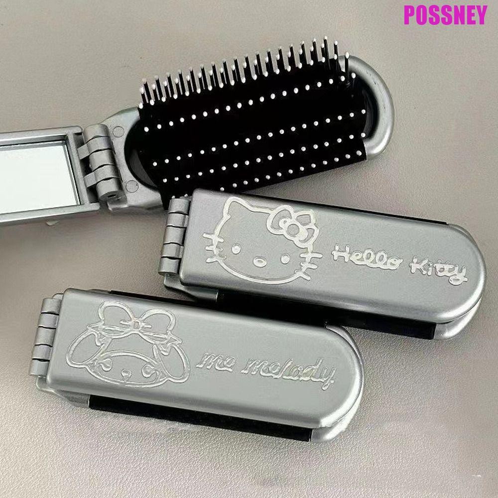 Possney 2 in 1 Comb Mirror Set, Kuromi Melody Cartoon Air Bag Hair Comb, Kawaii Pochacoo Cinnamoroll Pocket Mirror หวีนวดกระจกกลางแจ้ง