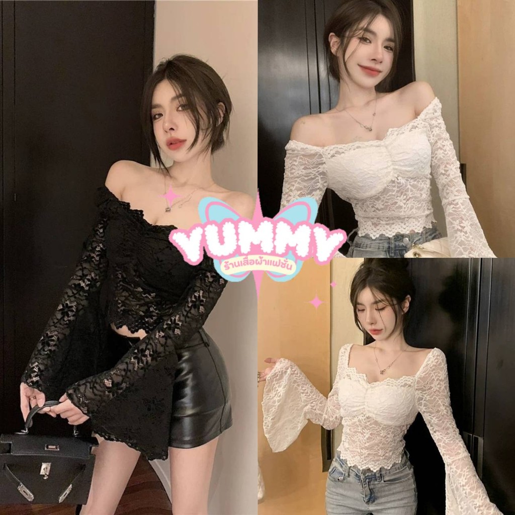 🎀Yummy Shop🎀 พร้อมส่ง  (Y9074)  เสื้อแขนยาว มีฟองน้ำ เซ็กซี่บาๆ แต่งรูปไม้สีพื้นน่ารักคาวาอี้