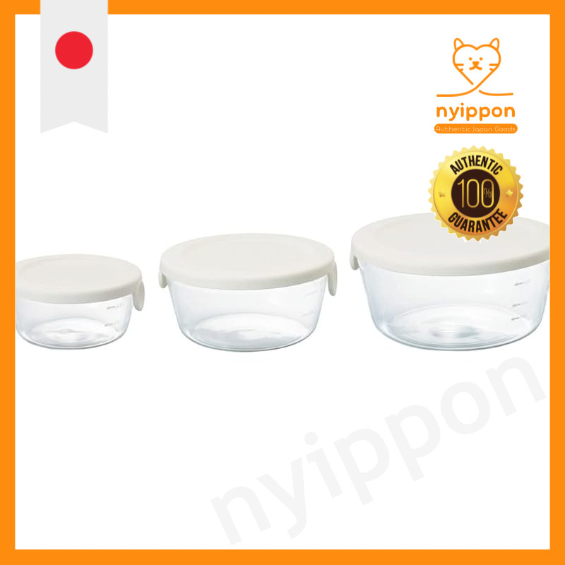 HARIO Heat-Resistant Glass Storage Container Set - Red - Made in Japan - 3 Pieces - Sizes S, M, L, O