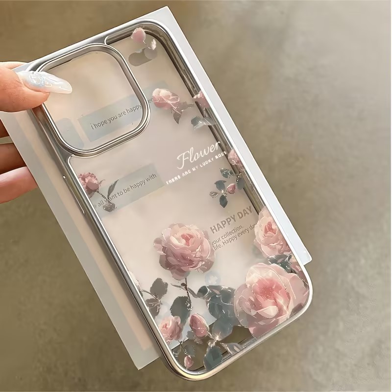 เคสโทรศัพท์ลายดอกกุหลาบสีชมพูโรแมนติก สำหรับ iPhone 16 15 13 12 14 Pro Max เคสนุ่ม 7 Plus XS Max 11 Pro Max โปร่งใส XR XS อุปกรณ์เสริม 16 11 13 12 14 15 Pro เคสป้องกันกันฝุ่น