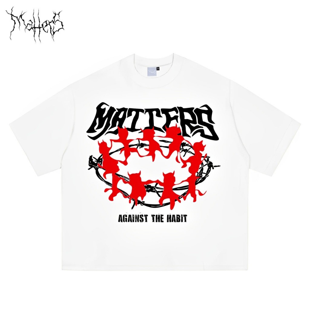 Matters Against The Habit เสื้อยืดผู้ชาย Boxy เสื้อยืด Heavyweight Koller สีขาว