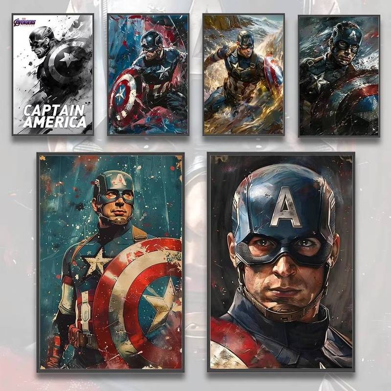 Marvel Captain America ภาพยนตร์ Self-กาวโปสเตอร์วอลล์เปเปอร์ตกแต่งบ้านภาพวาดภาพโปสเตอร์ตกแต่งสําหรับตกแต่งบ้าน