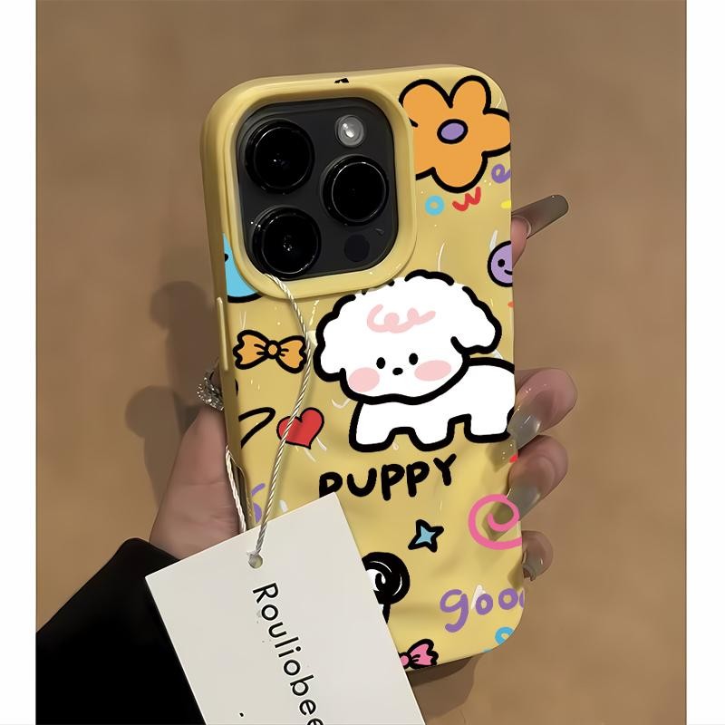 รูปแบบนกยูงสุนัขและดอกไม้น่ารักสําหรับ iPhone 14 15 11 13 12 16 16PRO 12PRO 15PROMAX 14PROMAX 11PROM