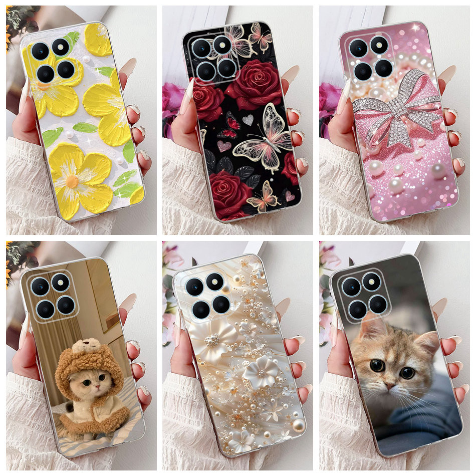 สําหรับ Honor X6a Plus HonorX6a WDY-LX1 WDY-LX2 Elegant Floral Cat ภาพวาดซิลิโคนนุ่ม TPU เคสโทรศัพท์