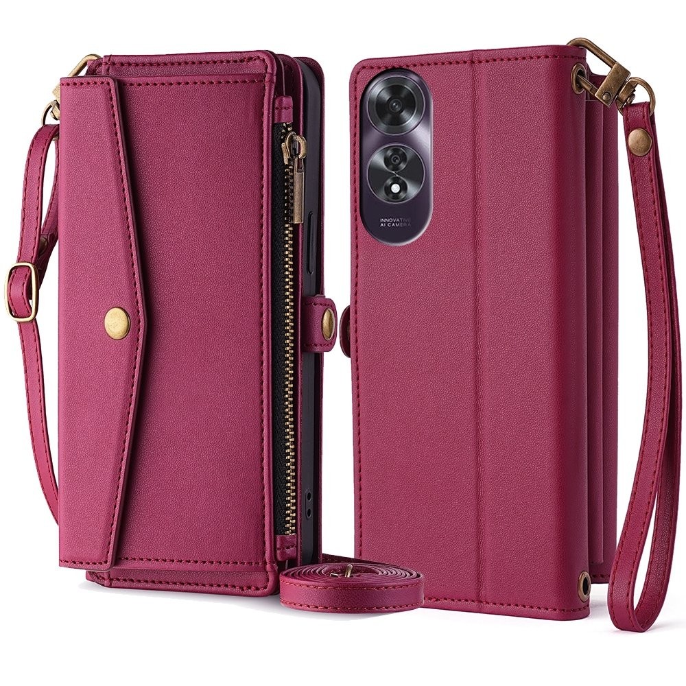 For OPPO A79 A60 A38 A18 A78 A58 A58X 4G 5G Wallet Case with 2 Straps Flip Cover Multifunction Zippe
