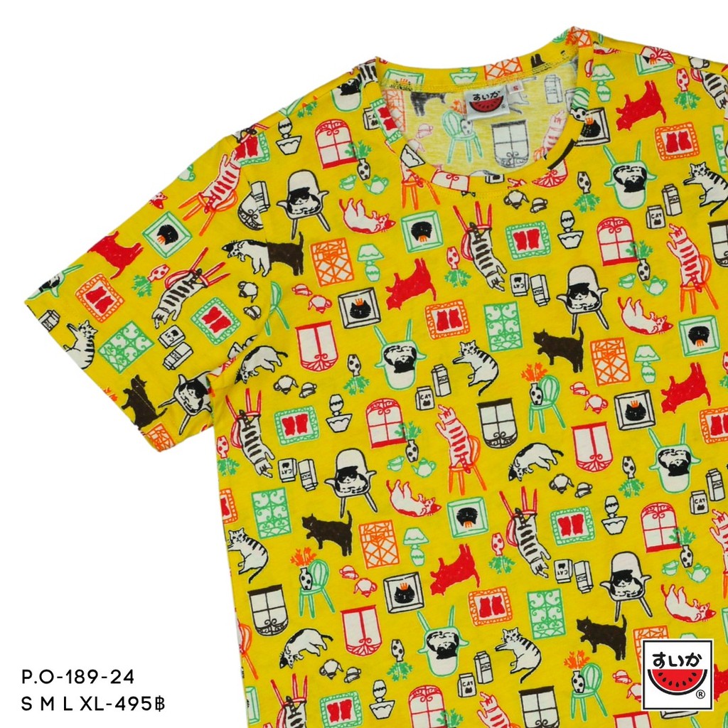 เสื้อแตงโม (SUIKA) - เสื้อยืดคอกลม โปเชียล พิมพ์ลายเหล่าแมวเป้า ( P.O-189 ) - รูปที่ 5